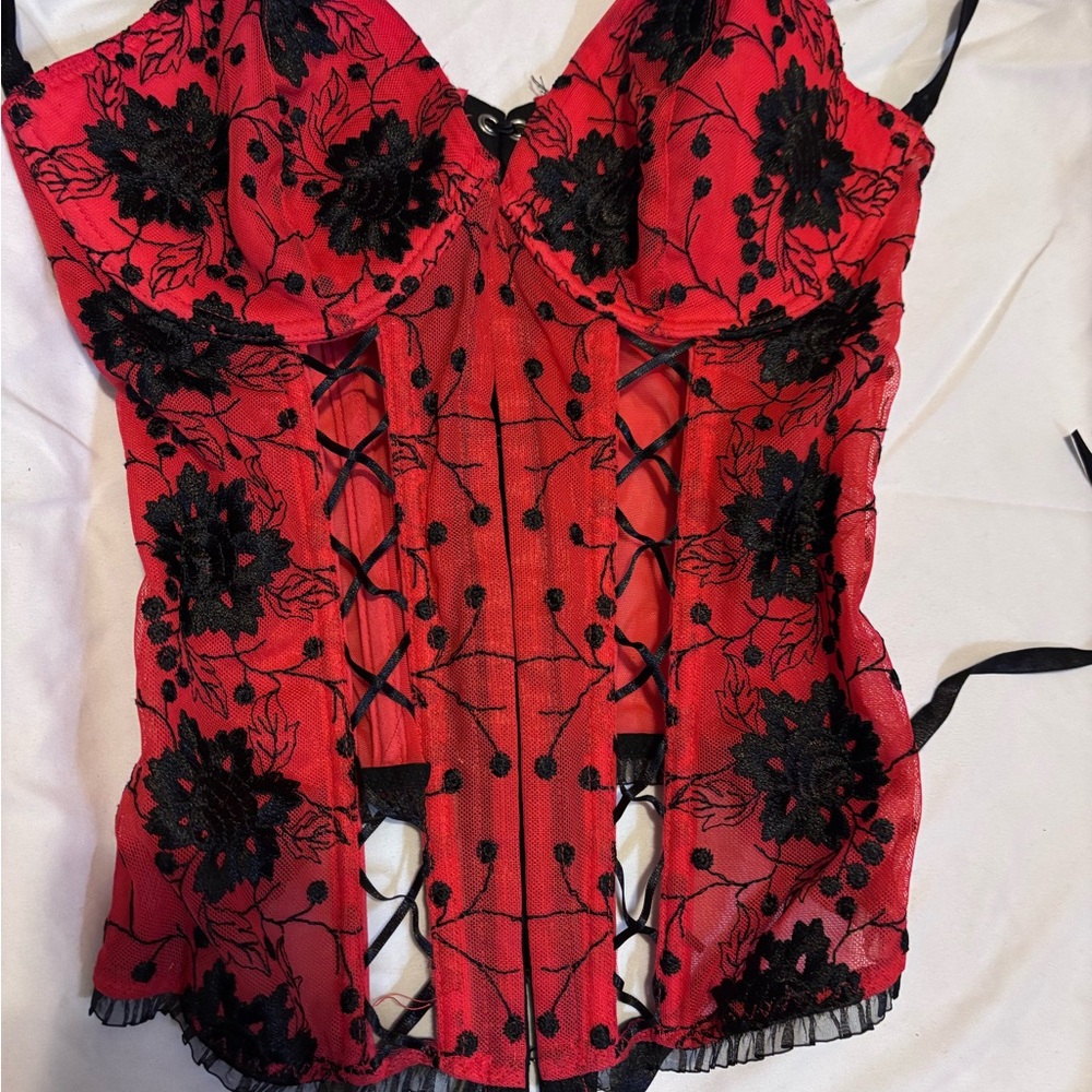 Red and Black Floral Lace Corset